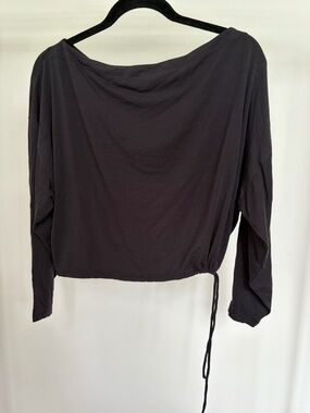 Athleta Black Long-Sleeve Drawstring Relaxed Top